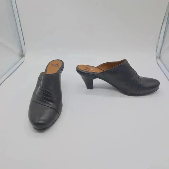 Sofft black leather tapered ribbed mule clogs sz 10 low heel - Picture 7 of 9